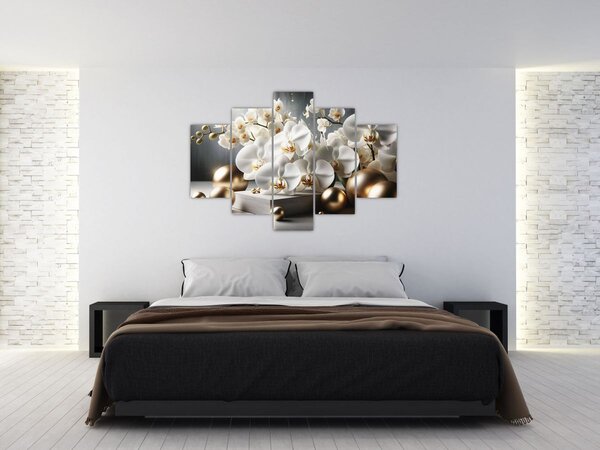 Kép - Orchidea és aranygolyók (150x105 cm)