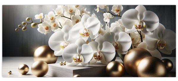 Kép - Orchidea és aranygolyók (120x50 cm)