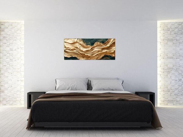 Kép - Zöld absztrakció arannyal II. (120x50 cm)