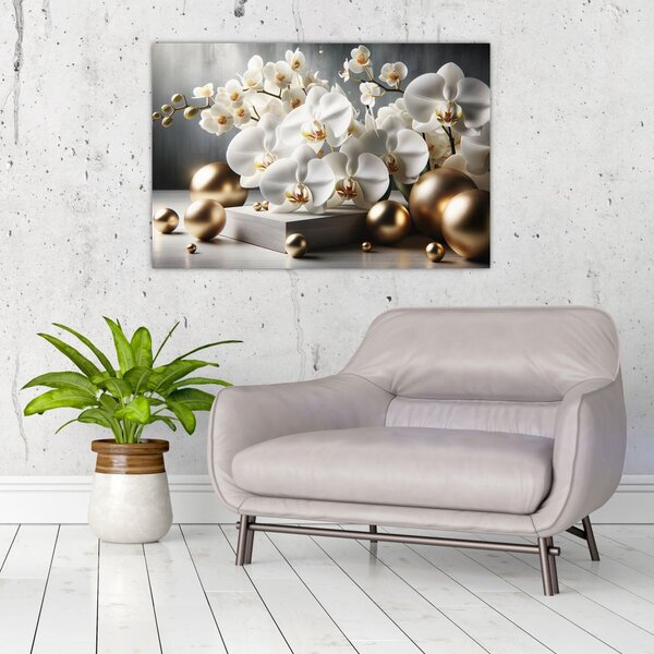 Kép - Orchidea és aranygolyók (90x60 cm)