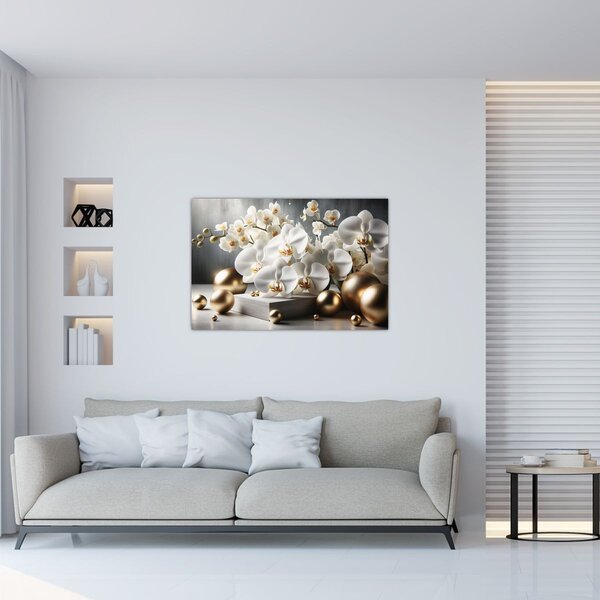 Kép - Orchidea és aranygolyók (90x60 cm)