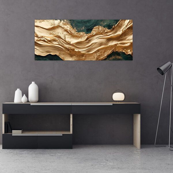 Kép - Zöld absztrakció arannyal II. (120x50 cm)