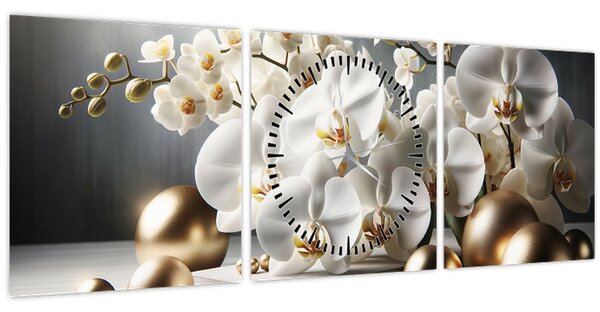 Kép - Orchidea és aranygolyók (órával) (90x30 cm)