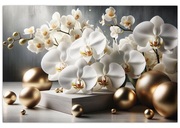 Kép - Orchidea és aranygolyók (90x60 cm)