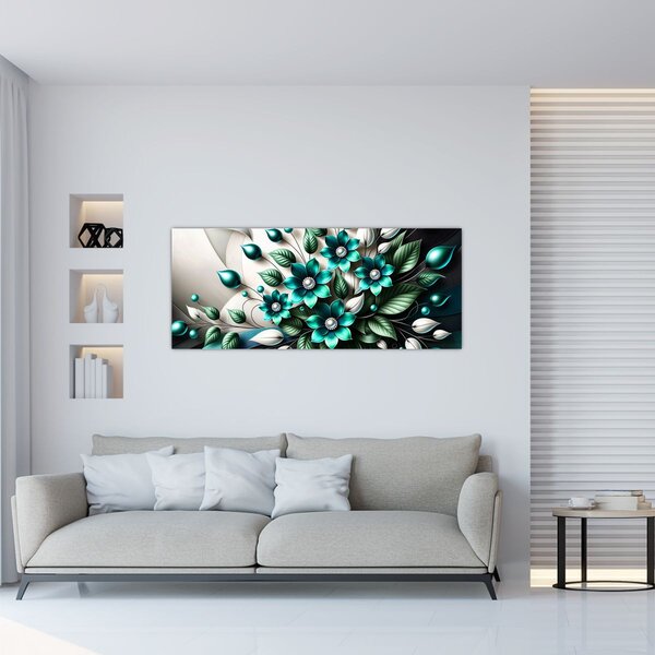 Kép - 3D türkiz virágok (120x50 cm)