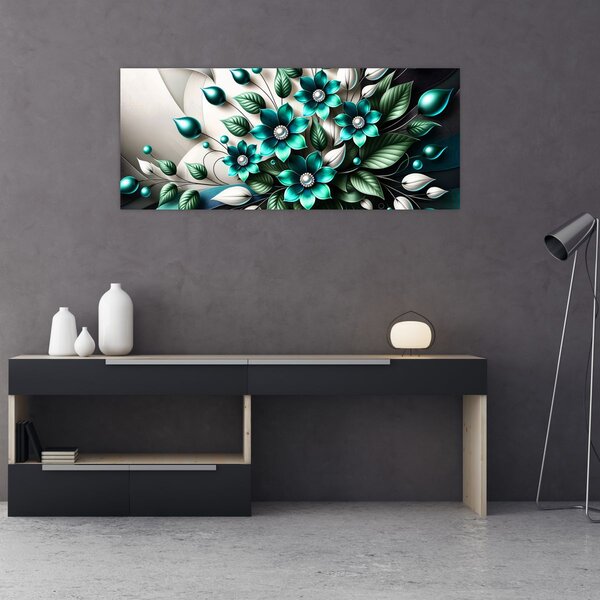 Kép - 3D türkiz virágok (120x50 cm)