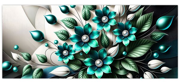 Kép - 3D türkiz virágok (120x50 cm)
