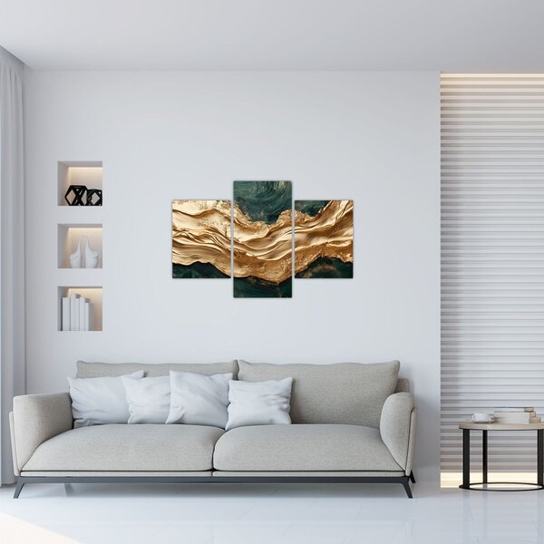 Kép - Zöld absztrakció arannyal II. (90x60 cm)