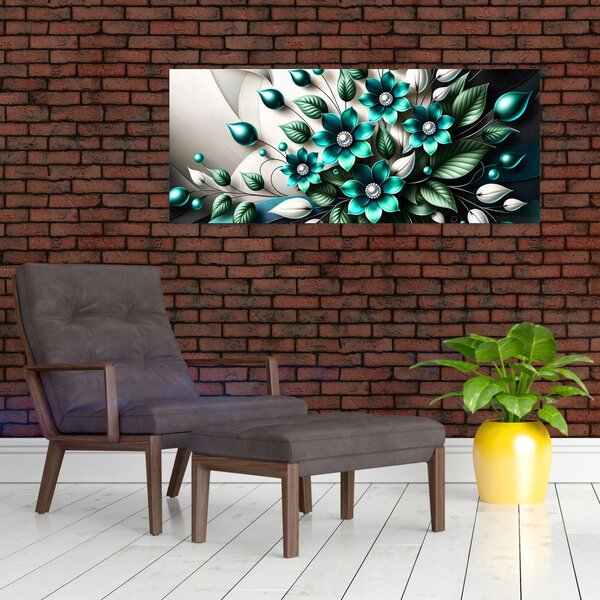 Kép - 3D türkiz virágok (120x50 cm)