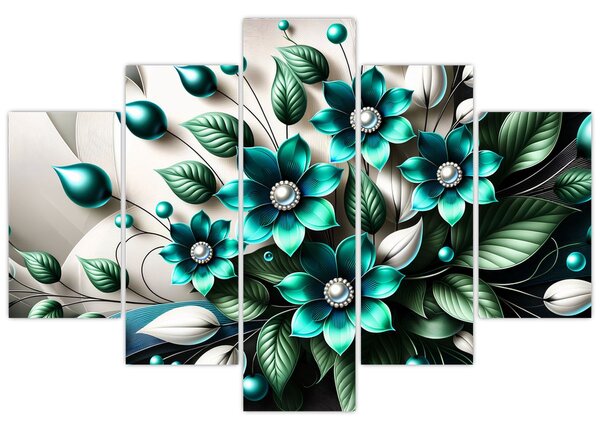 Kép - 3D türkiz virágok (150x105 cm)