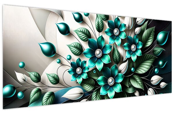 Kép - 3D türkiz virágok (120x50 cm)