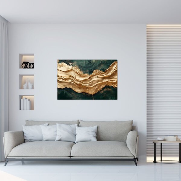 Kép - Zöld absztrakció arannyal II. (90x60 cm)