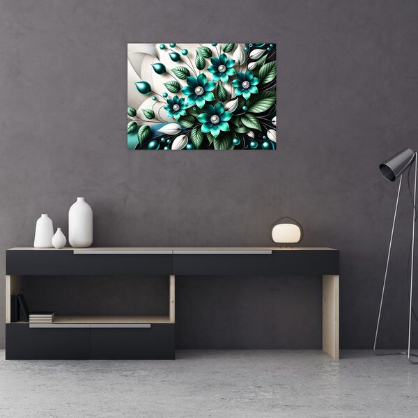 Kép - 3D türkiz virágok (70x50 cm)