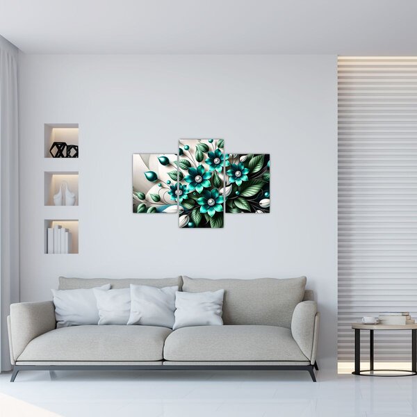 Kép - 3D türkiz virágok (90x60 cm)