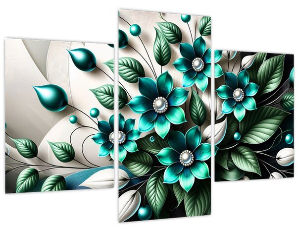 Kép - 3D türkiz virágok (90x60 cm)