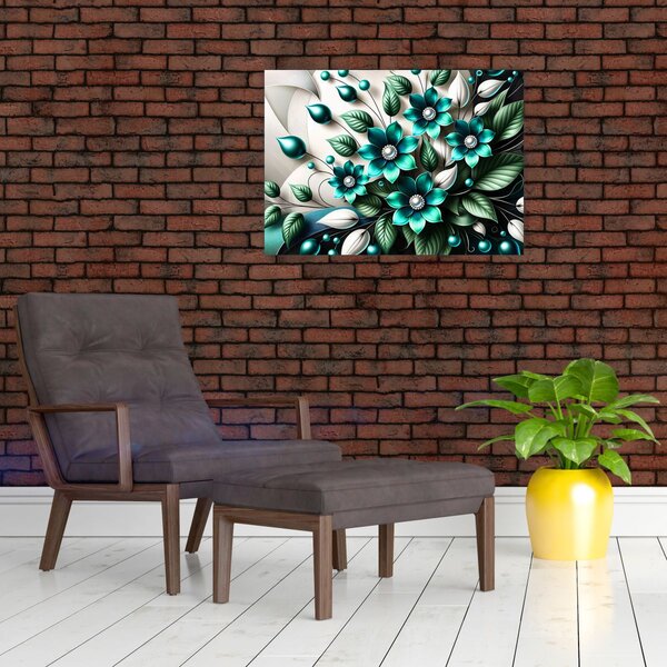 Kép - 3D türkiz virágok (70x50 cm)