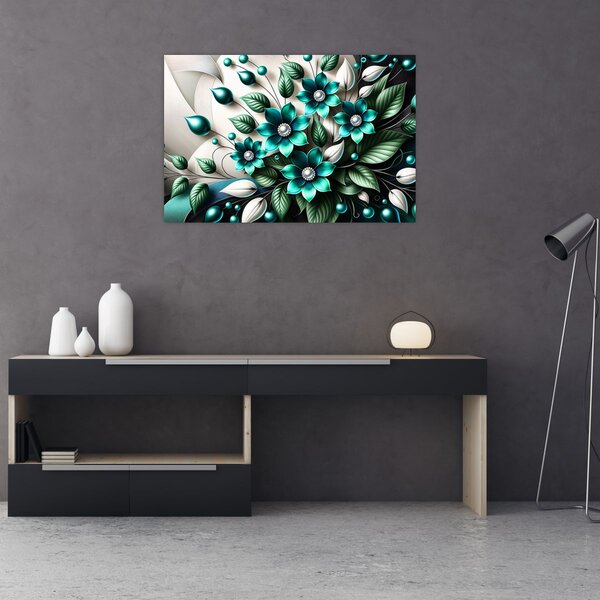 Kép - 3D türkiz virágok (90x60 cm)