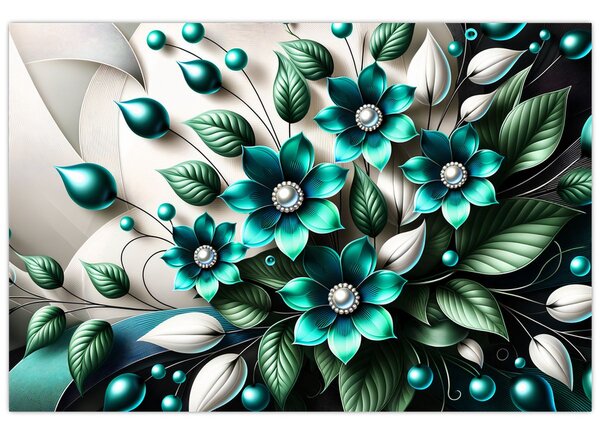 Kép - 3D türkiz virágok (90x60 cm)