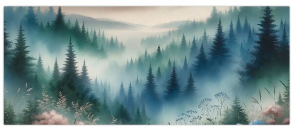 Kép - Erdős táj köddel (120x50 cm)
