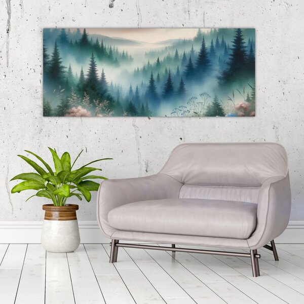 Kép - Erdős táj köddel (120x50 cm)