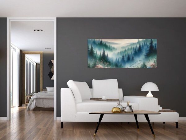Kép - Erdős táj köddel (120x50 cm)