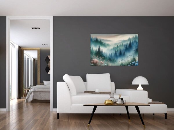 Kép - Erdős táj köddel (90x60 cm)