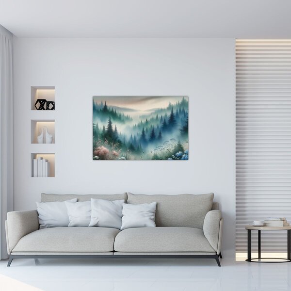 Kép - Erdős táj köddel (90x60 cm)