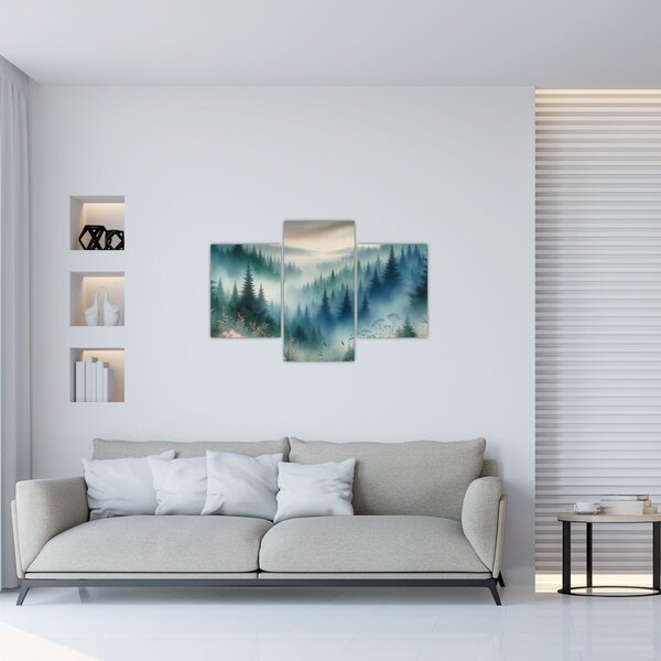 Kép - Erdős táj köddel (90x60 cm)