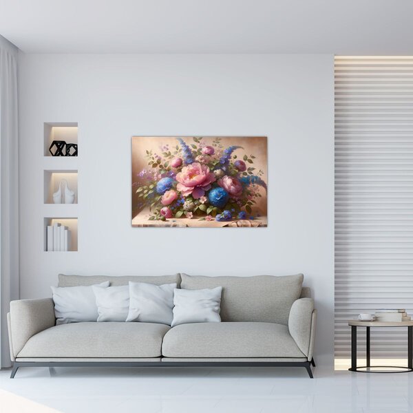 Kép - Asztal tele virágokkal (90x60 cm)