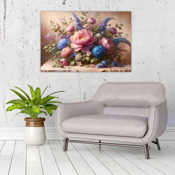 Kép - Asztal tele virágokkal (90x60 cm)
