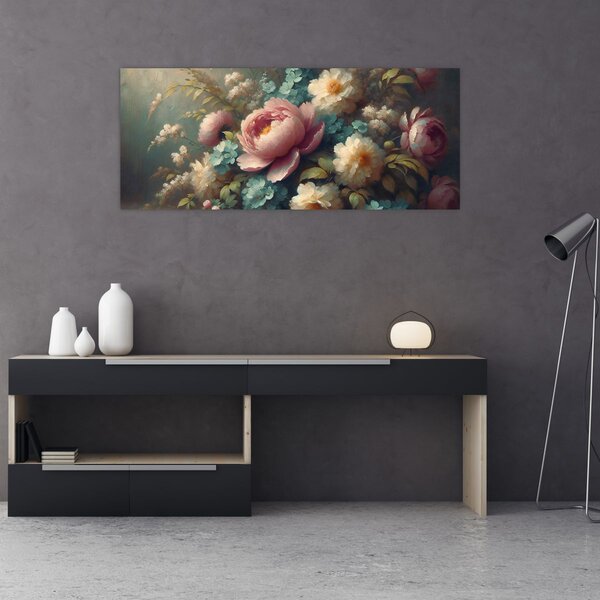 Kép - Természet csendélet virágokkal - festmény (120x50 cm)