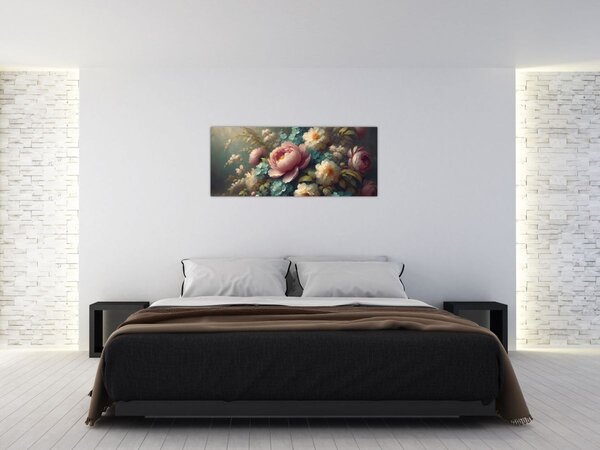 Kép - Természet csendélet virágokkal - festmény (120x50 cm)