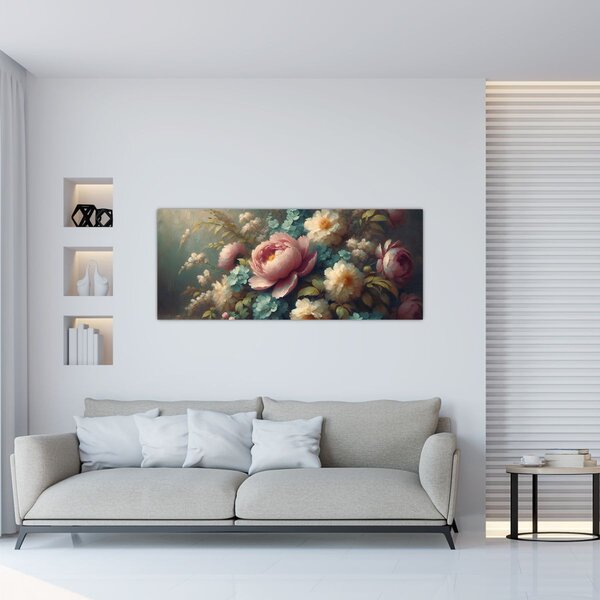 Kép - Természet csendélet virágokkal - festmény (120x50 cm)