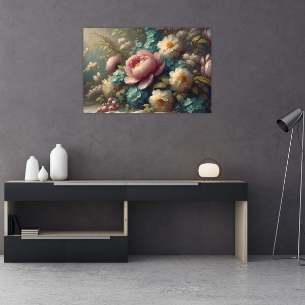 Kép - Természet csendélet virágokkal - festmény (90x60 cm)