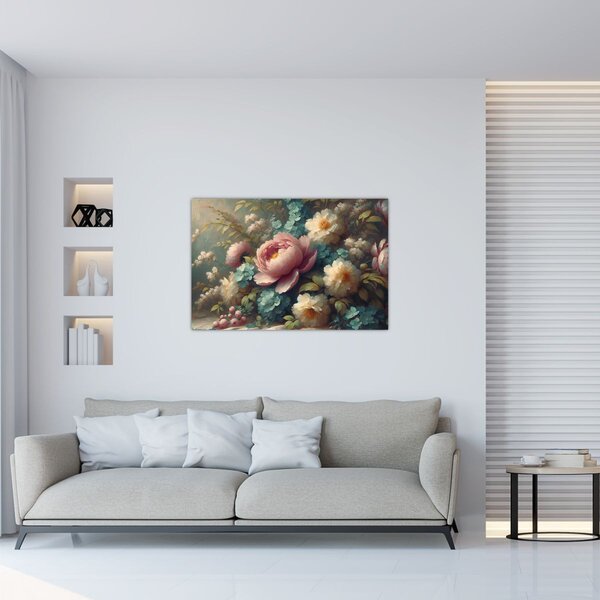 Kép - Természet csendélet virágokkal - festmény (90x60 cm)