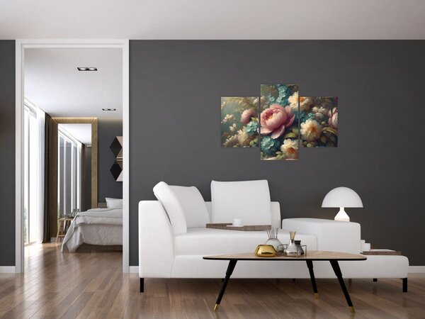 Kép - Természet csendélet virágokkal - festmény (90x60 cm)