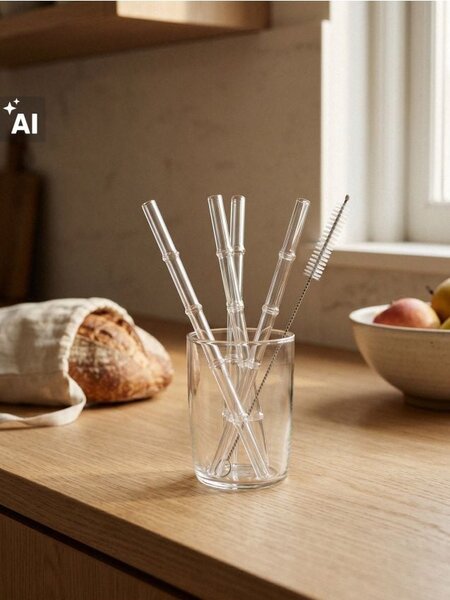Sinsay - Üveg szívószál készlet tisztítókefével 5 pack - clear