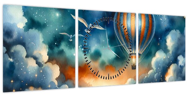 Kép - Repülés az éjjeli ég alatt (órával) (90x30 cm)