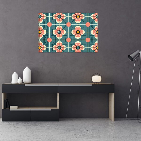 Kép - Retro virágminta (90x60 cm)