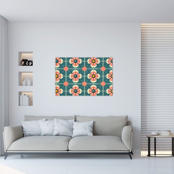 Kép - Retro virágminta (90x60 cm)