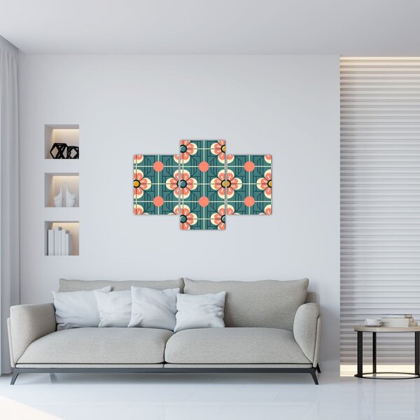 Kép - Retro virágminta (90x60 cm)