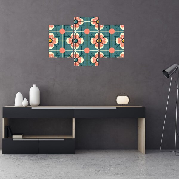 Kép - Retro virágminta (90x60 cm)