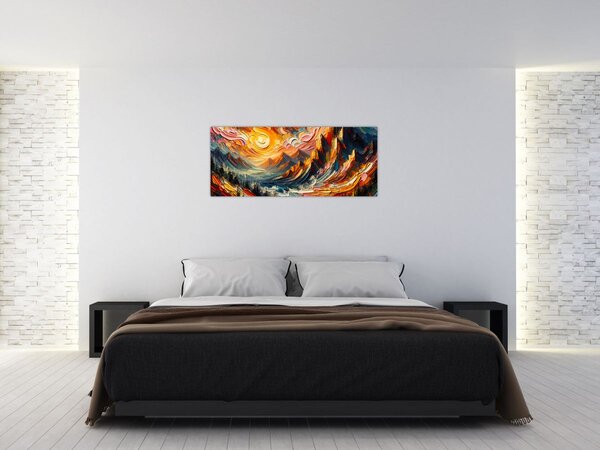 Kép - Hegyek, melyeket napfény ölel (120x50 cm)