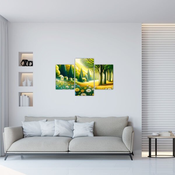 Kép - Falu sárga-zöld színekben (90x60 cm)