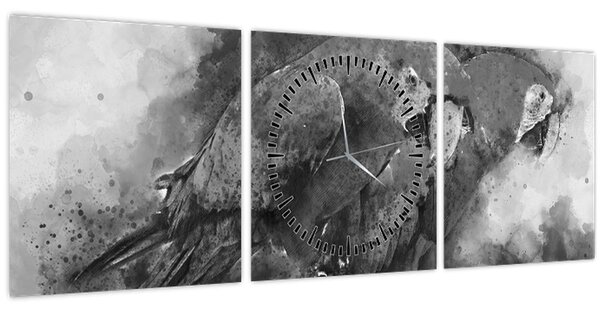 Kép - Akvarell papagájok (órával) (90x30 cm)