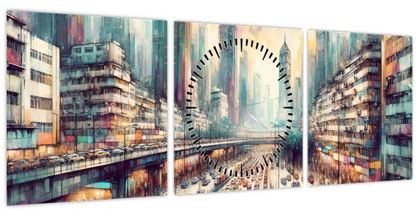 Kép - Városi élet (órával) (90x30 cm)