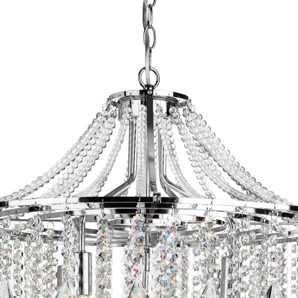 Searchlight Dorchester csillár, kristályüveg, 5 lámpás, Ø 64 cm, E14, dimmelhető, Króm / ezüst, Nappali / Étkező, Üveg, Antik