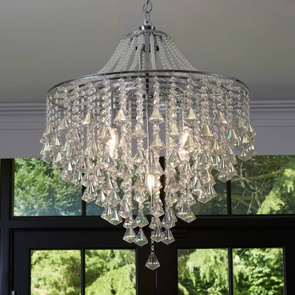 Searchlight Dorchester csillár, kristályüveg, 5 lámpás, Ø 64 cm, E14, dimmelhető, Króm / ezüst, Nappali / Étkező, Üveg, Antik