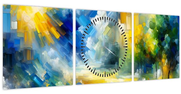 Kép - Absztrakt napos nap (órával) (90x30 cm)