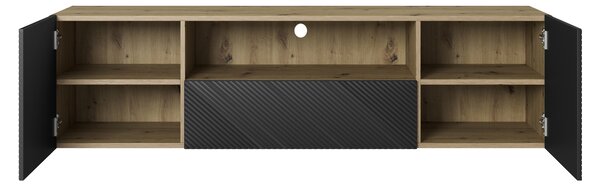 Asha fali TV szekrény 167 cm fiókkal és nyitott polccal - artisan / matt fekete